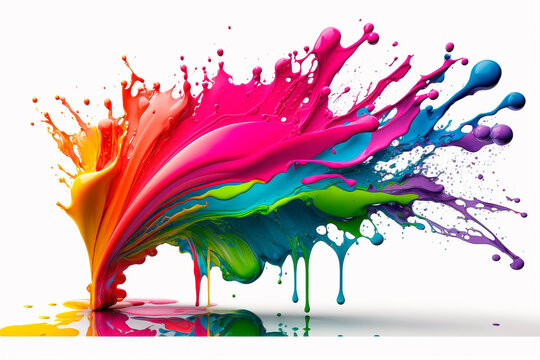 Exploding liquid paint in rainbow colors with splashes