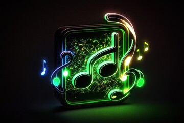 Green neon light music icon. Colored audio icon (Generative AI)