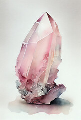 A watercolor painting of a rose quartz crystal. Generative AI.
 - obrazy, fototapety, plakaty