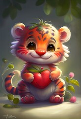 Naklejka premium lion with heart color flat illustration.