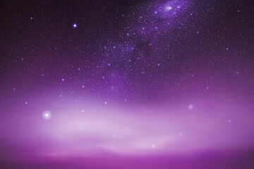 Milky Way and violet nebula. Night starry sky. Foggy vector background