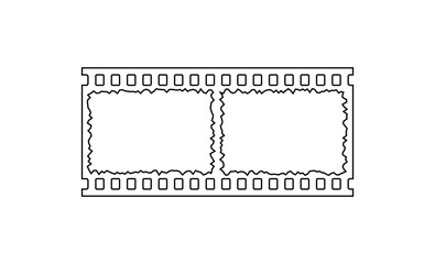 35mm film strip outline retro vintage vector design with 2 frames on white background. Film reel editable stroke illustration to use in photography, television, cinema, photo frame. 