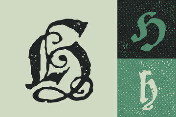 Fototapeta premium H letter drop cap logo. Illuminated initial and blackletter uppercase and lowercase.