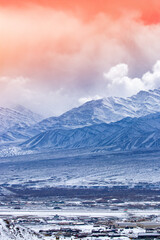 snow covered mountains in winter