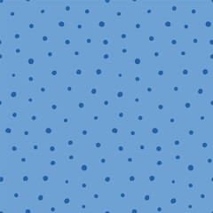 Small dots simple seamless geometric pattern, dark on light blue background. Hand drawn vector illustration. Childish texture. Design concept for kids fashion print, textile, wallpaper, packaging.