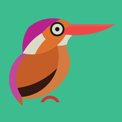 Flat design of perched Oriental Dwarf Kingfisher.