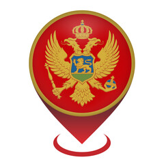 Map pointer with contry Montenegro. Montenegro flag. Vector illustration.