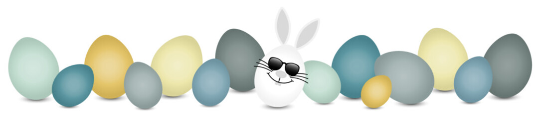 Weißes Hasenei Sonnenbrille & Ostereier Senf Petrol Grau Und Weiß