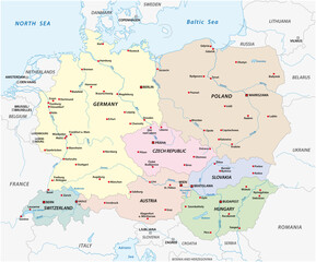Fototapeta na wymiar Vector map of the states of Central Europe