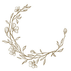 Hand drawn line floral frame. Elegant vintage wreath. Logo template. illustration botanical decoration elements for label, branding business identity, wedding invitation, greeting card