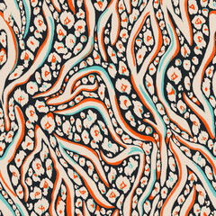 Animal skin. Ikat texture. Textile seamless design. Leopard pattern. Zebra design, abstract