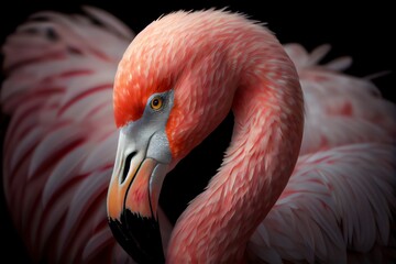 Close-Up Of A Beautiful Pink Flamingo Bird. Generative AI