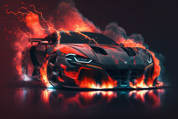 sport car wallpaper with blazing fire around Generative AI