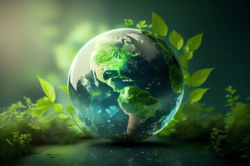 Obraz na płótnie Canvas World Environment And Earth Day Concept With Globe And Eco Friendly Enviroment. Generative AI
