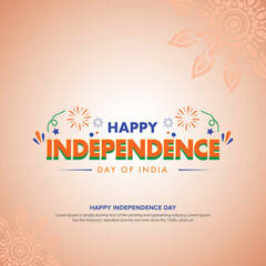 Happy Independence day of India, 15 august with doodles and with orange background