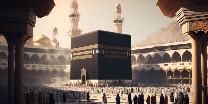 Crowd of Muslims in the Kaaba Mecca, Generative AI