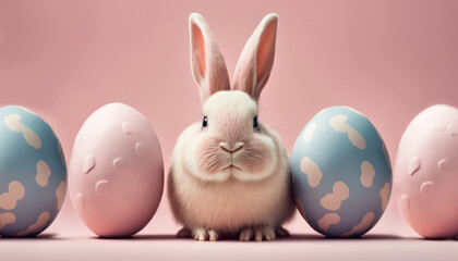 Easter bunny and Easter eggs, pastel colors. Generative AI