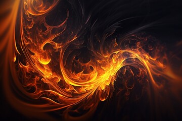 Flame, fire on dark background. Fiery abstraction, hot yellow-red fire. Generative AI
