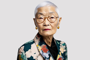 Generative AI illustration of old female in elegant outfit