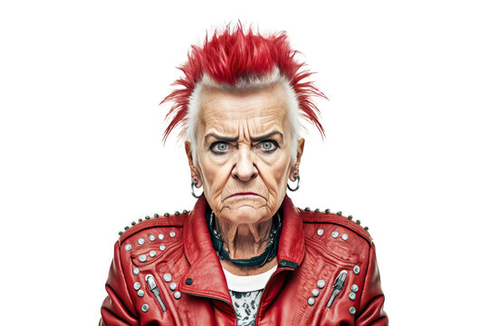 Generative AI illustration of senior female hipster with red hair