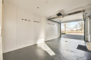 Light garage with opened door