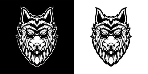 BLACK AND WHITE WOLF HEAD LOGO ILLUSTRATION