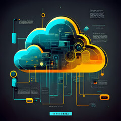 cloud computing concept, digital illustration AI generated - obrazy, fototapety, plakaty