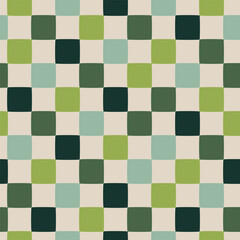 Green checkered seamless pattern, gingham repeat texture for textile - print, plaid, tablecloth, fabric, clothes, quilts, blanket surface design, wallpaper. Vector hand drawn background.