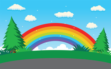 cartoon landscape background with rainbow illustration