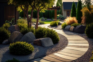 Modern Home Garden Pathway Concept Design 3. Generative AI