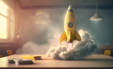 Ideas and creativity or inspiration,think outside the box concepts with rocket flying