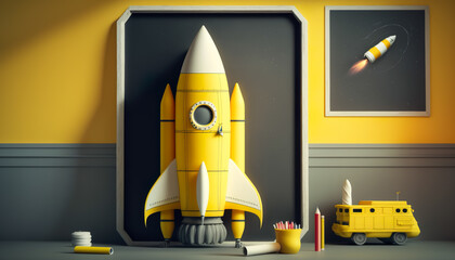 Ideas and creativity or inspiration,think outside the box concepts with rocket flying