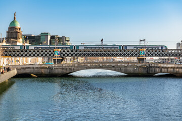 The Talbot Memorial Bridge and the Railway Bridge over the River Liffey in Central Dublin, Ireland