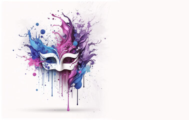 Mask on white background colorful splash illustration. horizontal banner with copy space. Generative AI