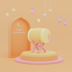 3D rendering drum bedug eid mubarak and ramadan kareem 