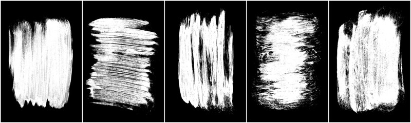 Set of scribble hand drawn in chalk on black background. Shabby white texture. Monochrome stain element. Rusted effect. Digitally generated image. Vector illustration, Eps 10.