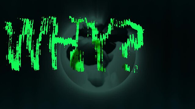 question why with question mark with earth globe in background with glitches effects retro 2000 futuristic style neon lights