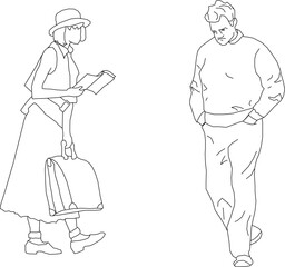 Vector sketch illustration of a tourist from abroad