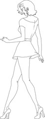 Vector sketch illustration of sexy girl model in mini skirt