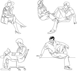 Vector sketch illustration of macho boy and fashionable girl model