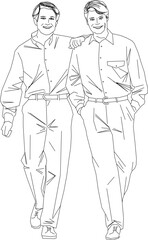 Vector sketch of two best friends silhouette illustration