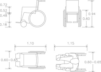 Wheel chair illustration vector sketch with measure scale