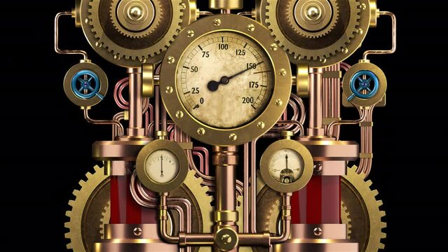 Steampunk steam engine.  Illustration On The Theme Of Steampunk, Production And Machines, History And Relics.