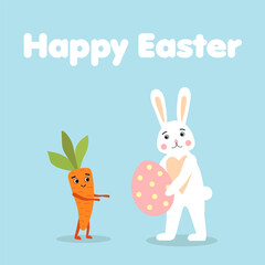 Easter greetings card which depicts a hare, carrot and an egg. EPS 10