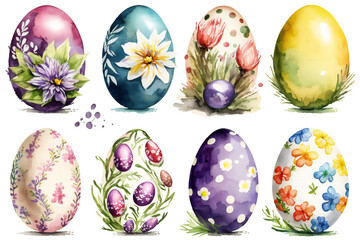 Fototapeta premium Watercolor easter eggs collection, ai generated