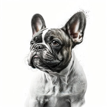 Portrait of a french bulldog on a white background. Photorealistic image created by artificial intelligence.