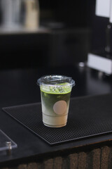 ice matcha green tea in the coffee shop