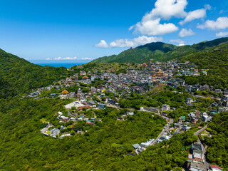 Fototapeta na wymiar Drone fly over Jiufen village in Taiwan