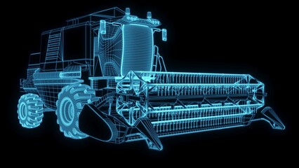 3d rendering illustration Agriculture and Farming car truck.hologram futuristic show technology security for premium product business finance. Harvester trucks, tractors, farmers and village farm