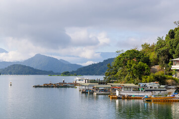 Fototapeta premium Jetty pier in Sun moon lake at Nantou of Taiwan